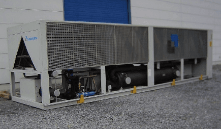 Air-cooled chiller unit on site